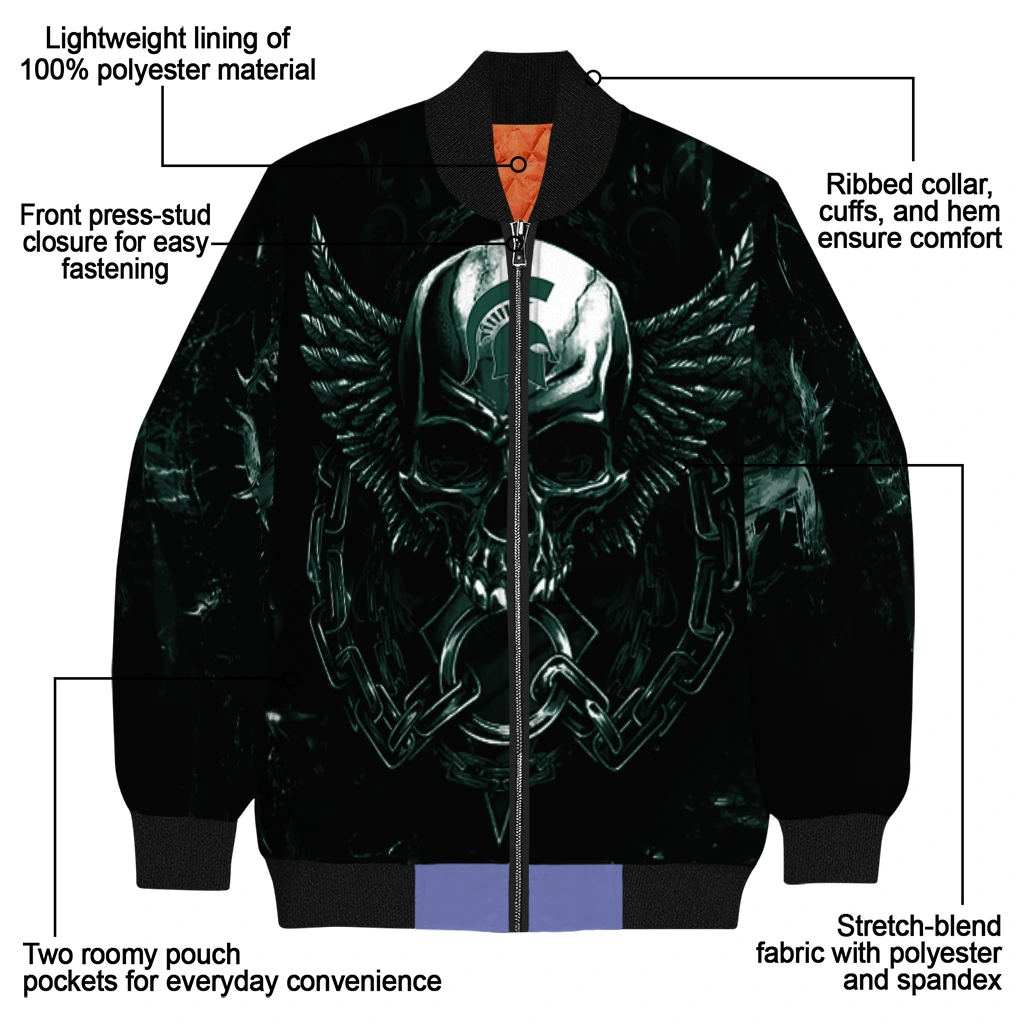 michigan state spartans skull bite green black bomber jacket new arrival michigan state spartans skull bite green black bomber jacket new arrival