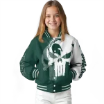 michigan state spartans skull outline green white varsity jacket best selling