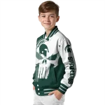 michigan state spartans skull outline green white varsity jacket best selling