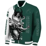 michigan state spartans spooky grin green varsity jacket best selling