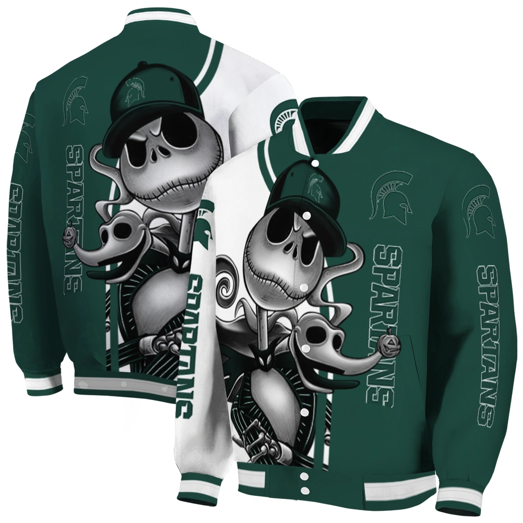 michigan state spartans spooky grin green varsity jacket fashion forward michigan state spartans spooky grin green varsity jacket fashion forward