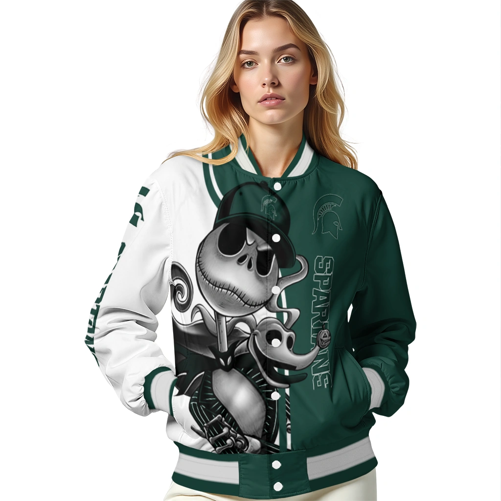 michigan state spartans spooky grin green varsity jacket latest model michigan state spartans spooky grin green varsity jacket latest model