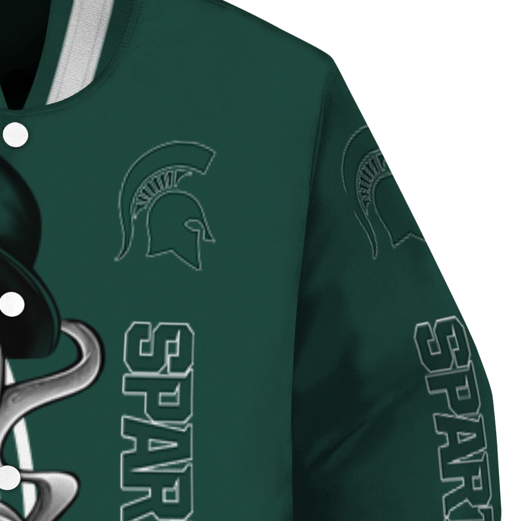 michigan state spartans spooky grin green varsity jacket premium grade michigan state spartans spooky grin green varsity jacket premium grade