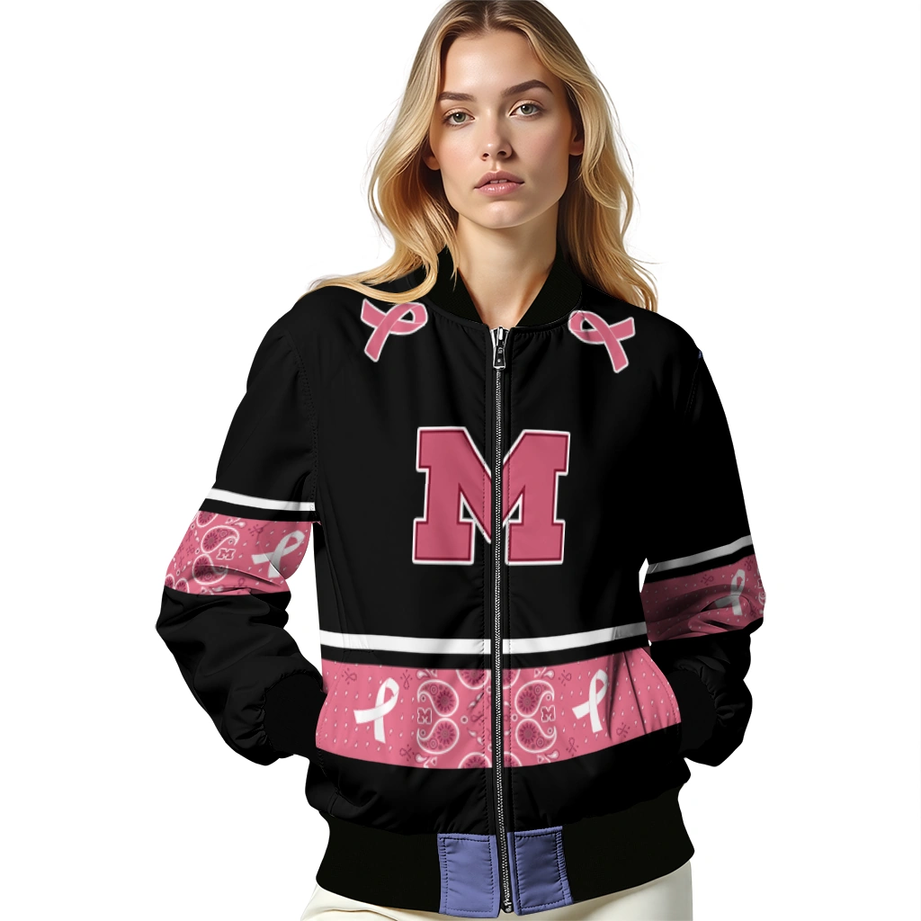 michigan wolverines pink ribbon black pink bomber jacket latest model michigan wolverines pink ribbon black pink bomber jacket latest model