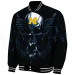 michigan wolverines skull bite blue black varsity jacket best selling