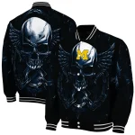 michigan wolverines skull bite blue black varsity jacket best selling