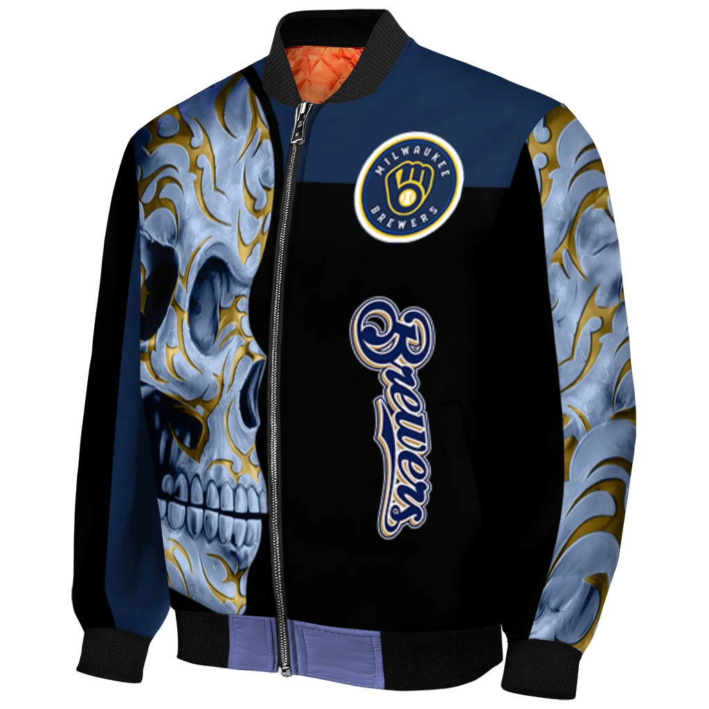 milwaukee brewers fire skull navy blue black bomber jacket fashion forward milwaukee brewers fire skull navy blue black bomber jacket fashion forward
