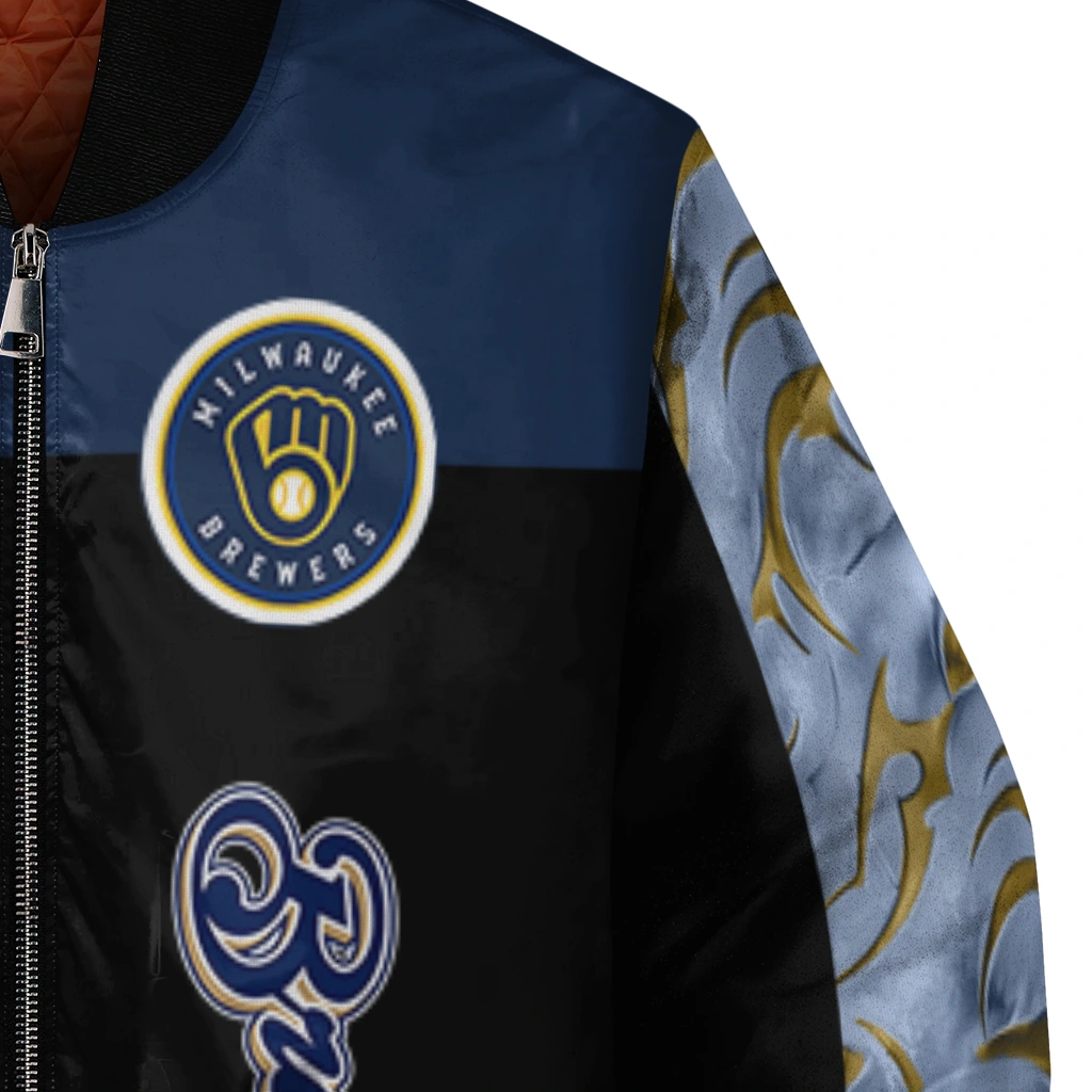 milwaukee brewers fire skull navy blue black bomber jacket premium grade milwaukee brewers fire skull navy blue black bomber jacket premium grade