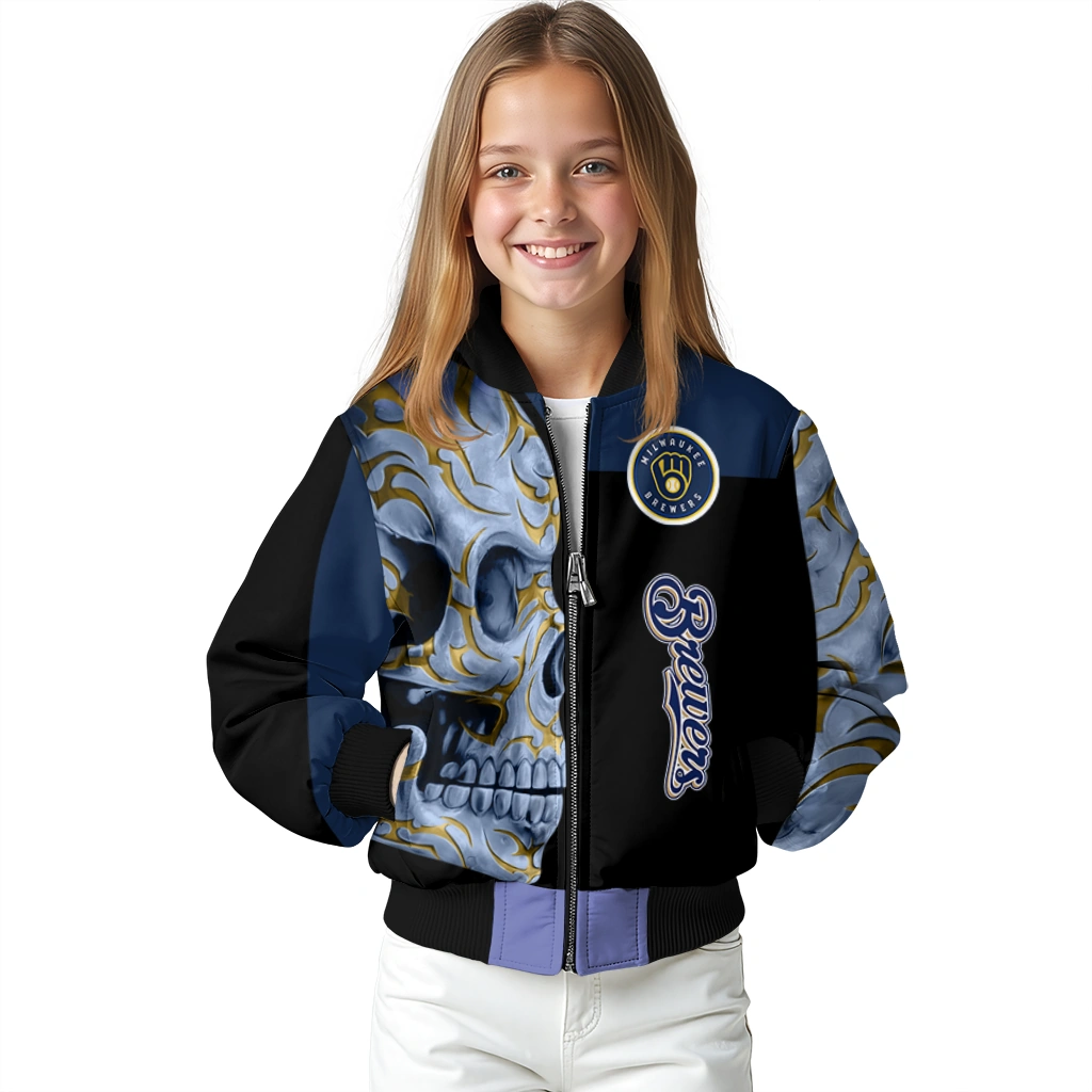 milwaukee brewers fire skull navy blue black bomber jacket top rated milwaukee brewers fire skull navy blue black bomber jacket top rated