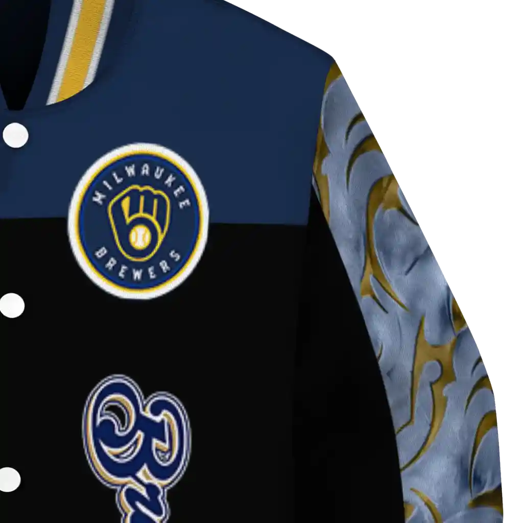 milwaukee brewers fire skull navy blue black varsity jacket premium grade milwaukee brewers fire skull navy blue black varsity jacket premium grade