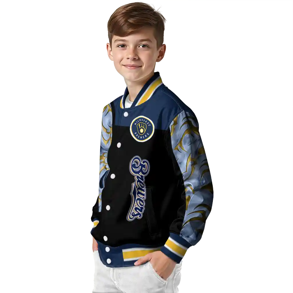 milwaukee brewers fire skull navy blue black varsity jacket trendy milwaukee brewers fire skull navy blue black varsity jacket trendy