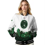 milwaukee brewers four leaf icon white green varsity jacket best selling