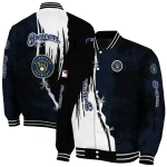 milwaukee brewers grunge cut design navy blue black varsity jacket best selling