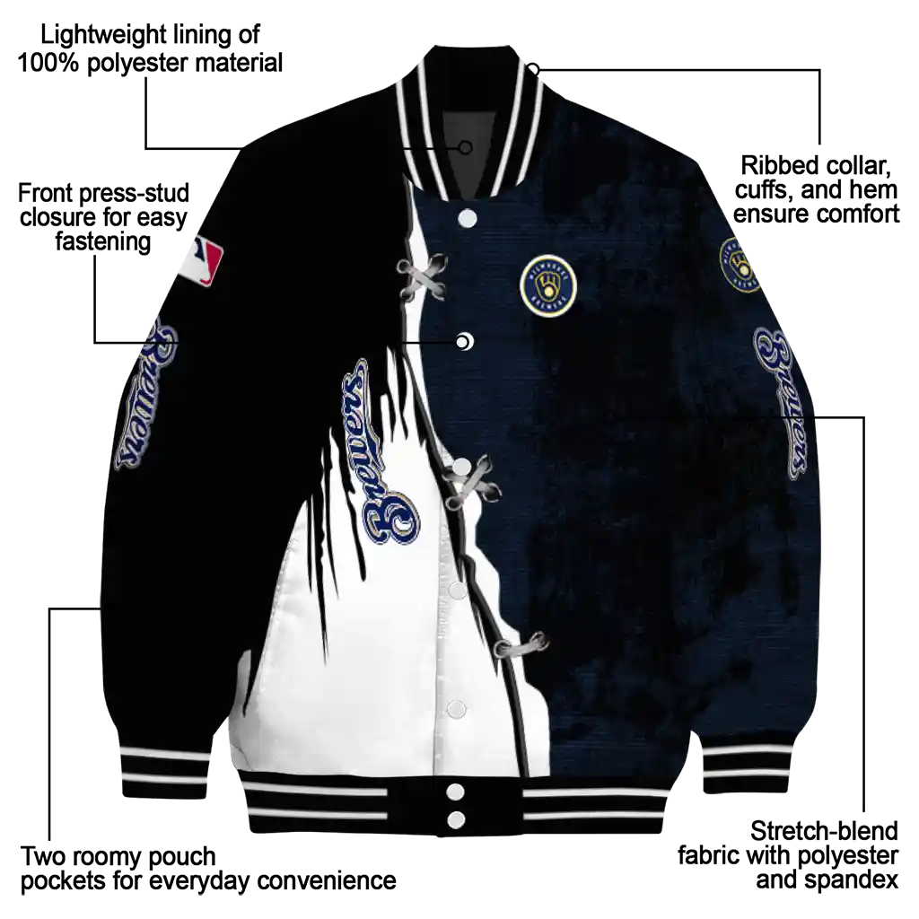 milwaukee brewers grunge cut design navy blue black varsity jacket new arrival milwaukee brewers grunge cut design navy blue black varsity jacket new arrival