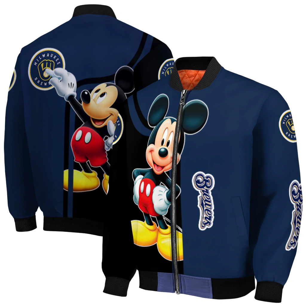 milwaukee brewers mickey mouse navy blue bomber jacket best selling milwaukee brewers mickey mouse navy blue bomber jacket best selling