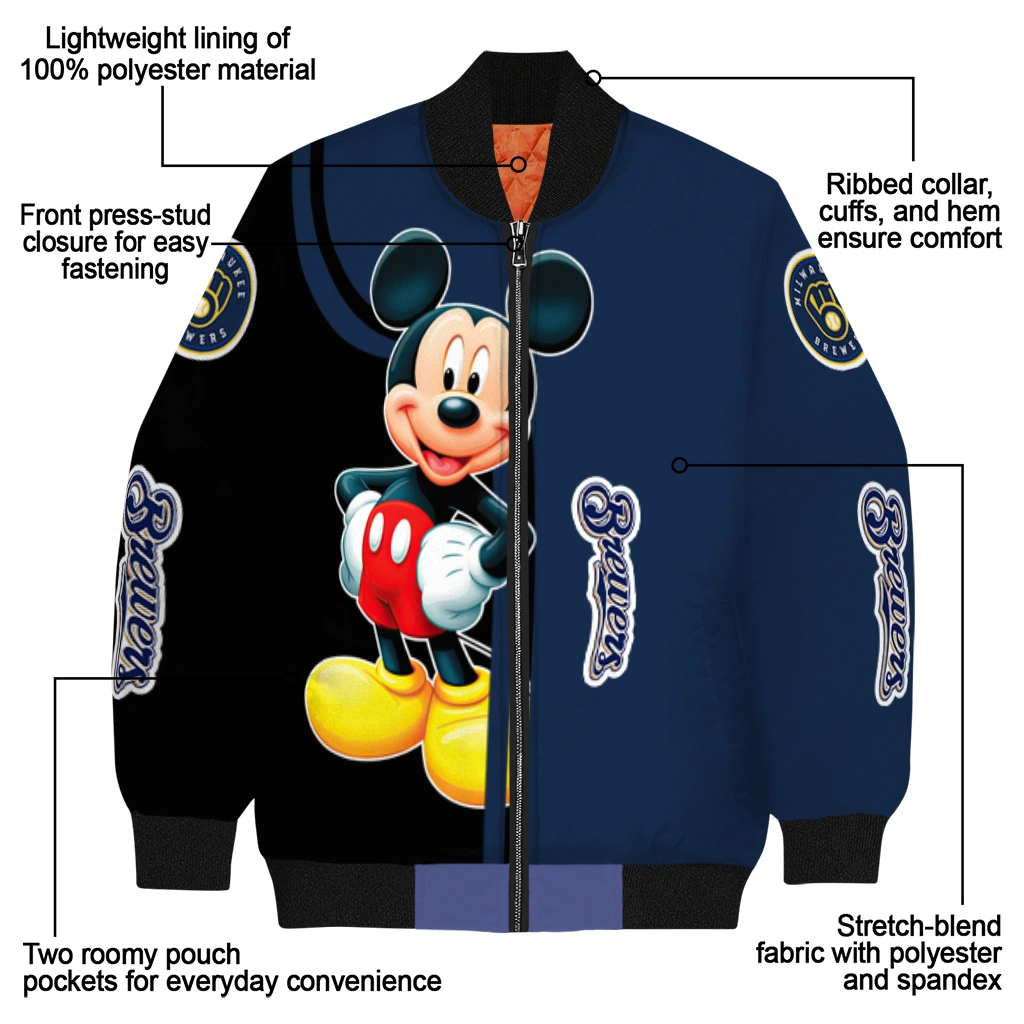 milwaukee brewers mickey mouse navy blue bomber jacket new arrival milwaukee brewers mickey mouse navy blue bomber jacket new arrival