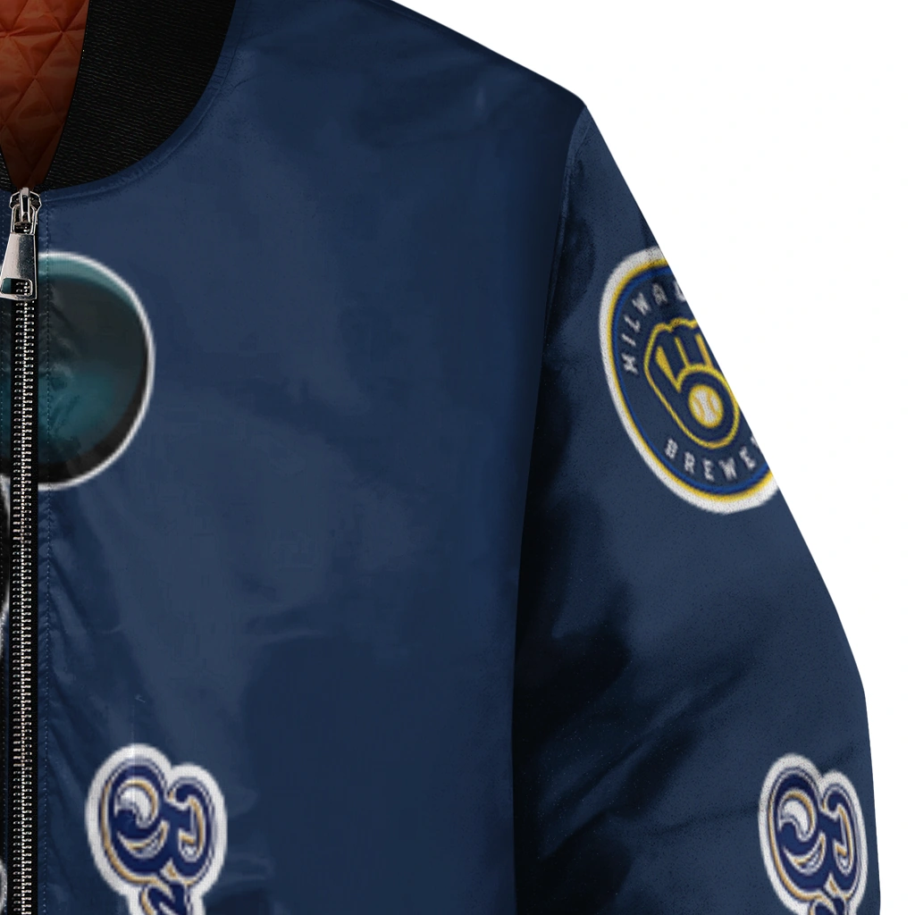 milwaukee brewers mickey mouse navy blue bomber jacket premium grade milwaukee brewers mickey mouse navy blue bomber jacket premium grade