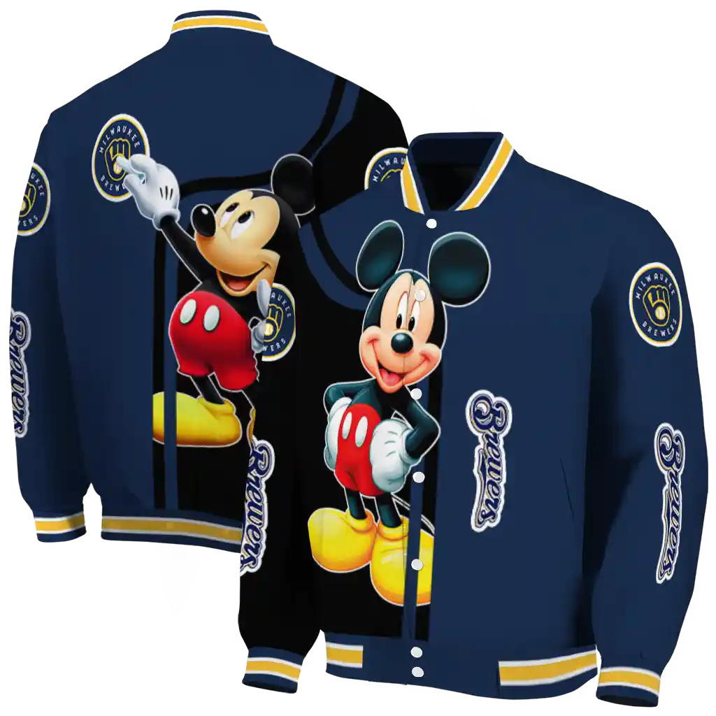 milwaukee brewers mickey mouse navy blue varsity jacket fashion forward milwaukee brewers mickey mouse navy blue varsity jacket fashion forward