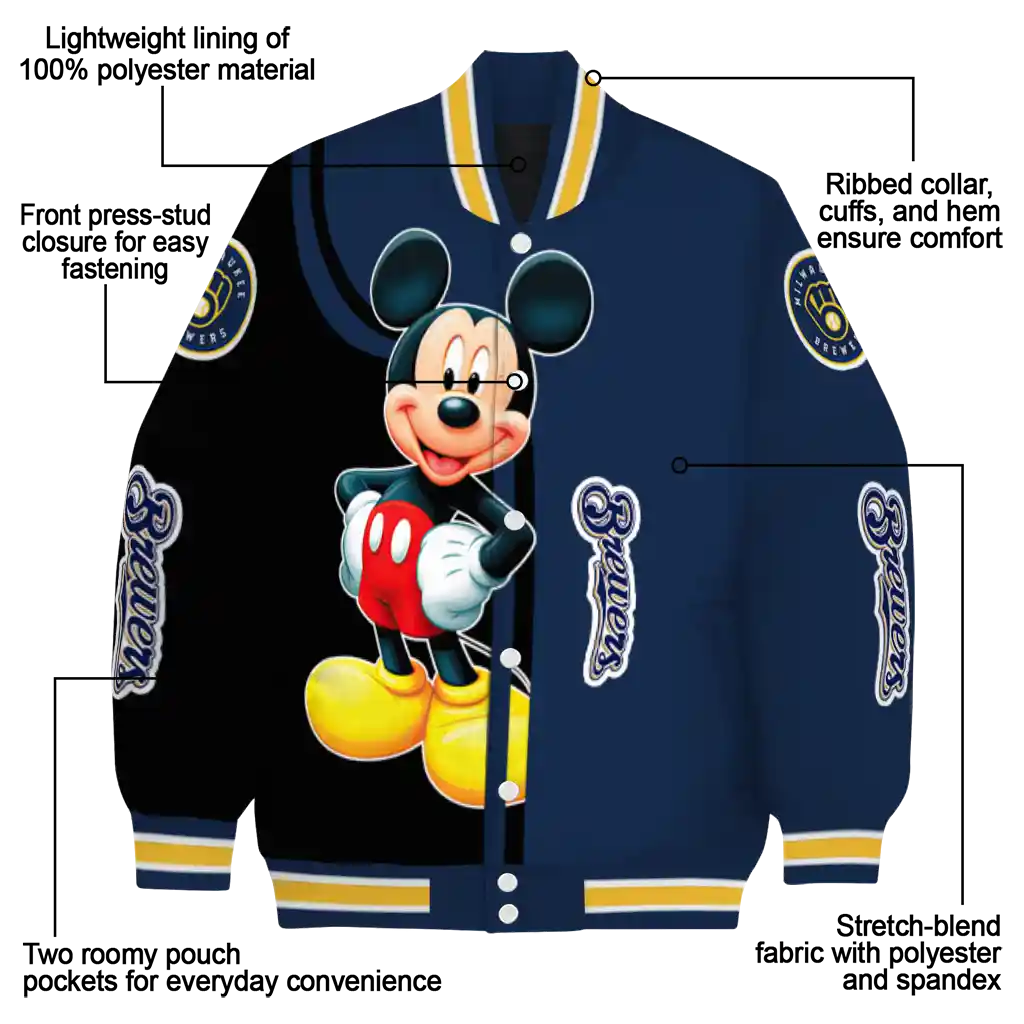 milwaukee brewers mickey mouse navy blue varsity jacket new arrival milwaukee brewers mickey mouse navy blue varsity jacket new arrival