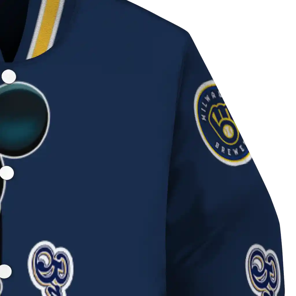 milwaukee brewers mickey mouse navy blue varsity jacket premium grade milwaukee brewers mickey mouse navy blue varsity jacket premium grade