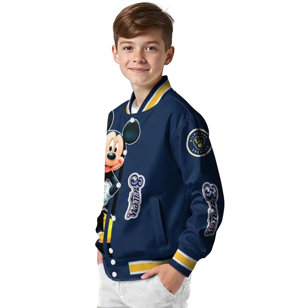 milwaukee brewers mickey mouse navy blue varsity jacket trendy milwaukee brewers mickey mouse navy blue varsity jacket trendy
