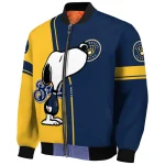 milwaukee brewers snoopy attitude navy blue bomber jacket best selling