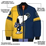 milwaukee brewers snoopy attitude navy blue bomber jacket best selling