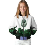 milwaukee bucks clover pattern print white green bomber jacket best selling