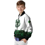 milwaukee bucks clover pattern print white green bomber jacket best selling