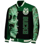 milwaukee bucks fire skull green black varsity jacket best selling