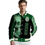 milwaukee bucks fire skull green black varsity jacket best selling