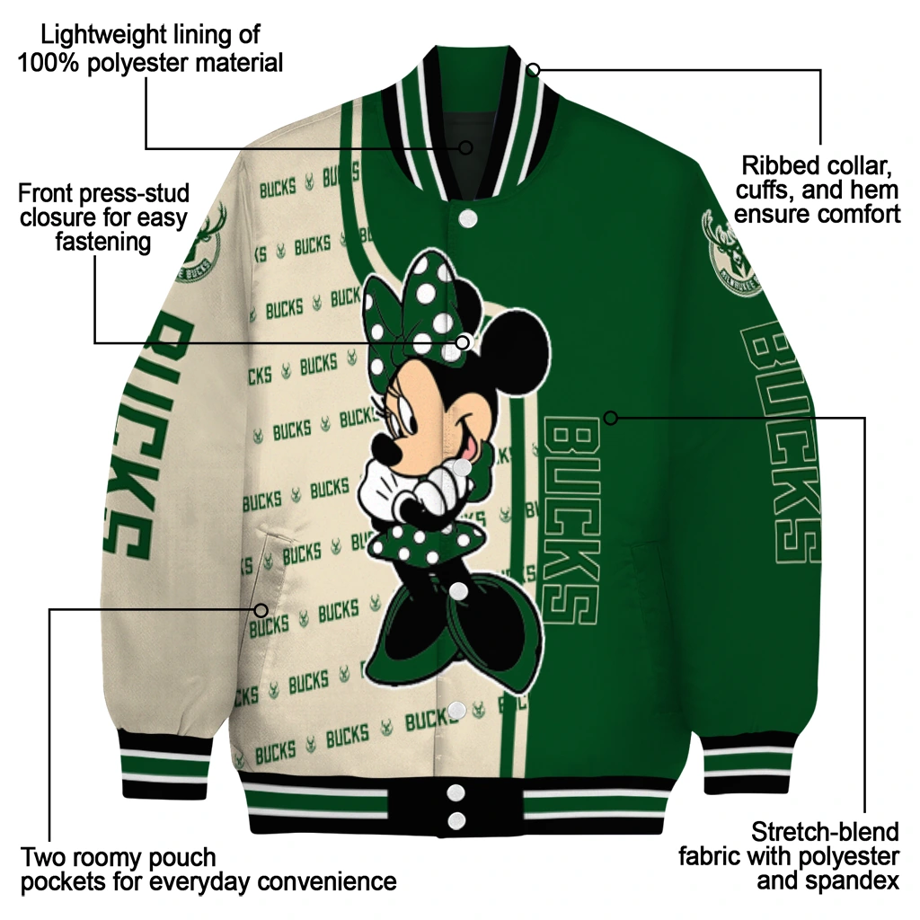 milwaukee bucks minnie mouse green varsity jacket new arrival milwaukee bucks minnie mouse green varsity jacket new arrival