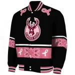 milwaukee bucks pink ribbon black pink varsity jacket best selling