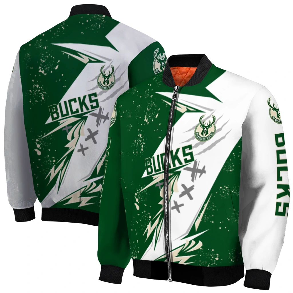 milwaukee bucks ripped bolt green white bomber jacket best selling milwaukee bucks ripped bolt green white bomber jacket best selling