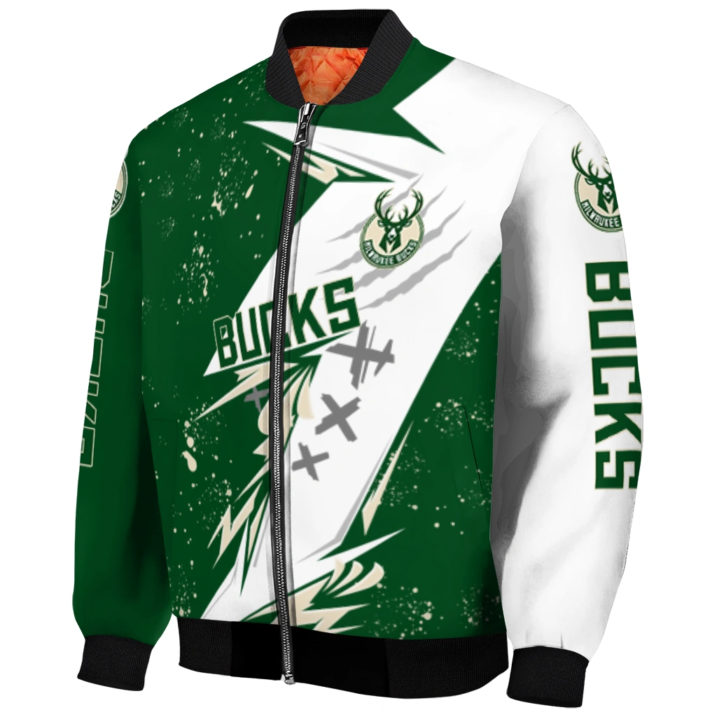 milwaukee bucks ripped bolt green white bomber jacket fashion forward milwaukee bucks ripped bolt green white bomber jacket fashion forward