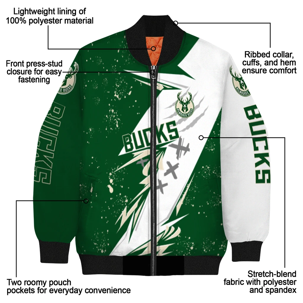 milwaukee bucks ripped bolt green white bomber jacket new arrival milwaukee bucks ripped bolt green white bomber jacket new arrival