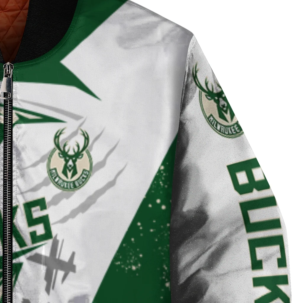 milwaukee bucks ripped bolt green white bomber jacket premium grade milwaukee bucks ripped bolt green white bomber jacket premium grade