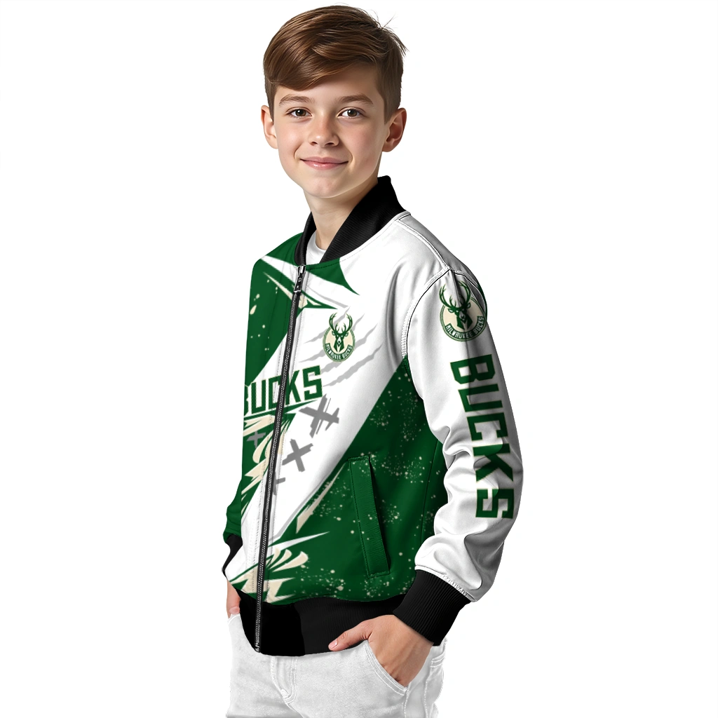 milwaukee bucks ripped bolt green white bomber jacket trendy milwaukee bucks ripped bolt green white bomber jacket trendy