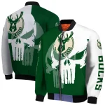 milwaukee bucks skull outline green white bomber jacket best selling