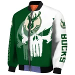 milwaukee bucks skull outline green white bomber jacket best selling