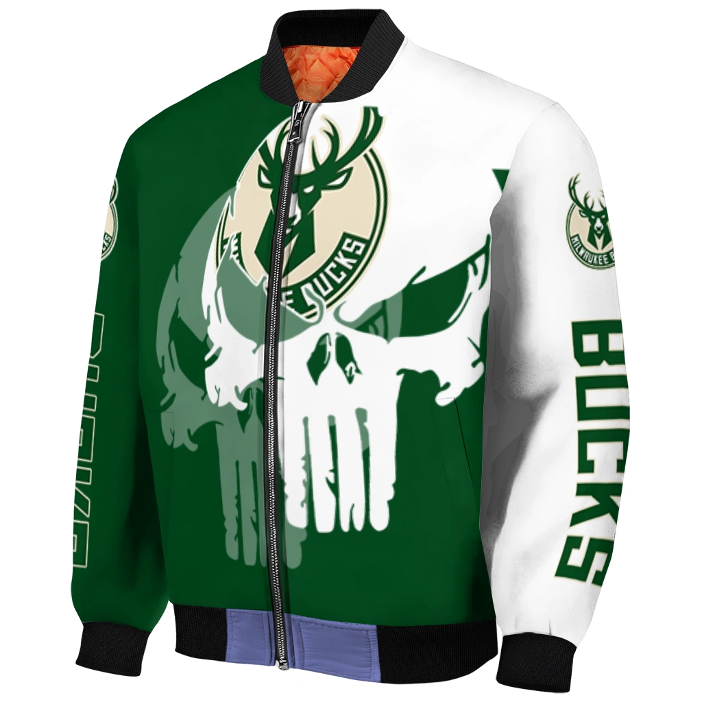 milwaukee bucks skull outline green white bomber jacket fashion forward milwaukee bucks skull outline green white bomber jacket fashion forward