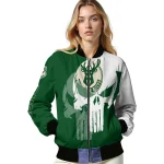 milwaukee bucks skull outline green white bomber jacket best selling