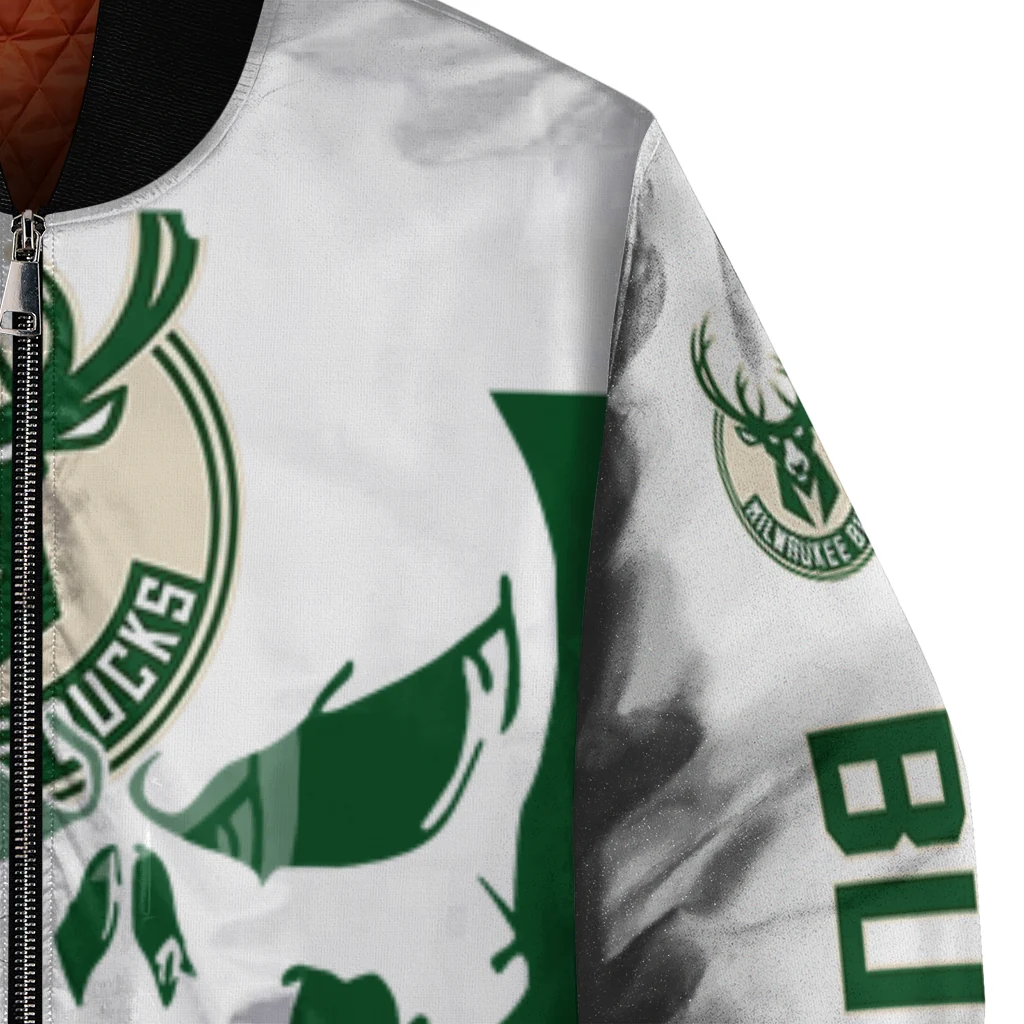 milwaukee bucks skull outline green white bomber jacket premium grade milwaukee bucks skull outline green white bomber jacket premium grade