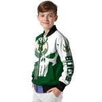 milwaukee bucks skull outline green white bomber jacket best selling