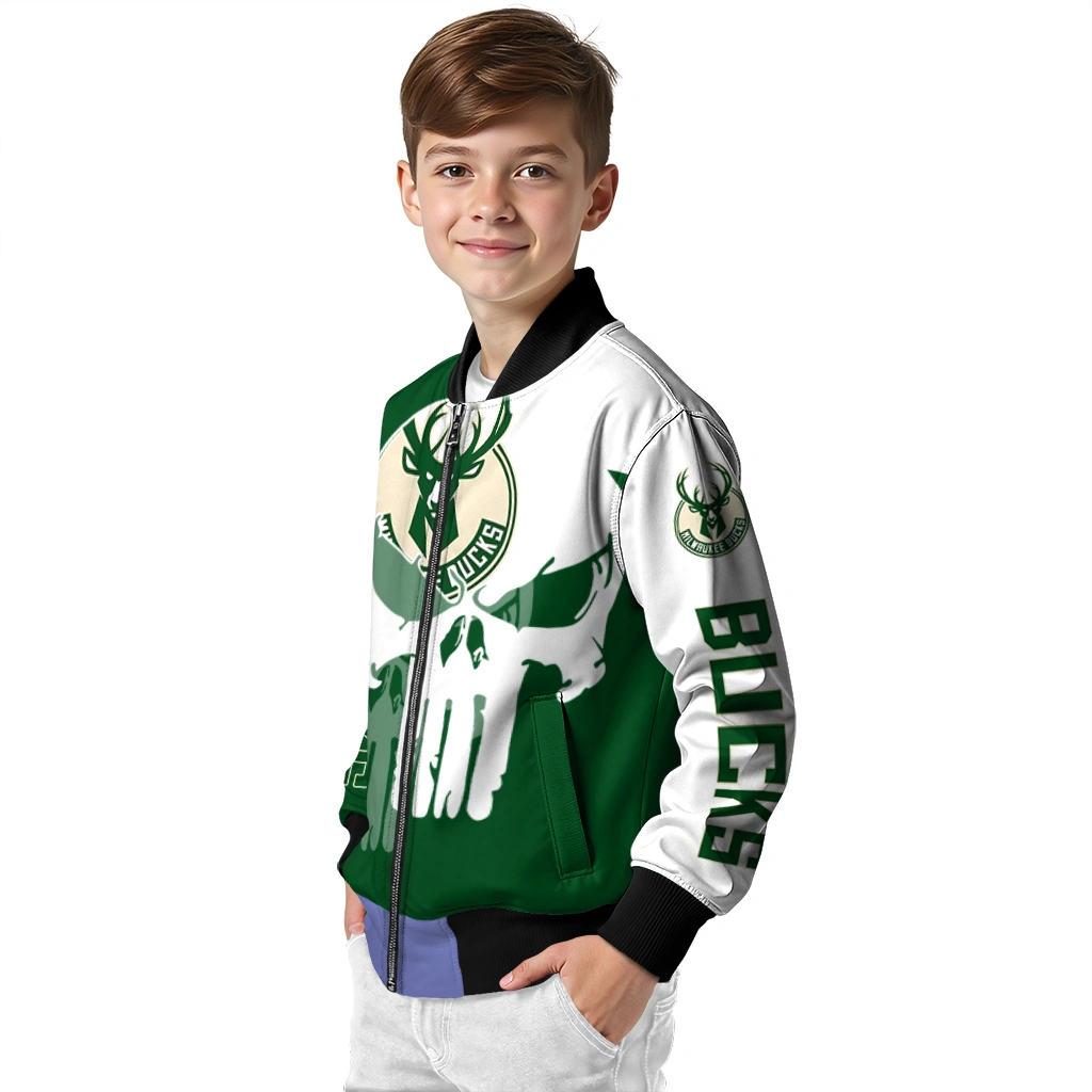 milwaukee bucks skull outline green white bomber jacket trendy milwaukee bucks skull outline green white bomber jacket trendy