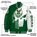 milwaukee bucks skull outline green white varsity jacket best selling
