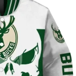 milwaukee bucks skull outline green white varsity jacket best selling