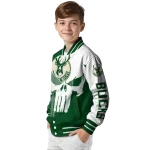 milwaukee bucks skull outline green white varsity jacket best selling