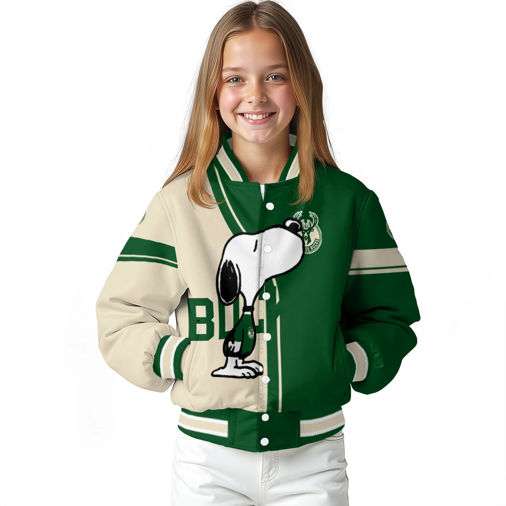 milwaukee bucks snoopy attitude green varsity jacket top rated milwaukee bucks snoopy attitude green varsity jacket top rated