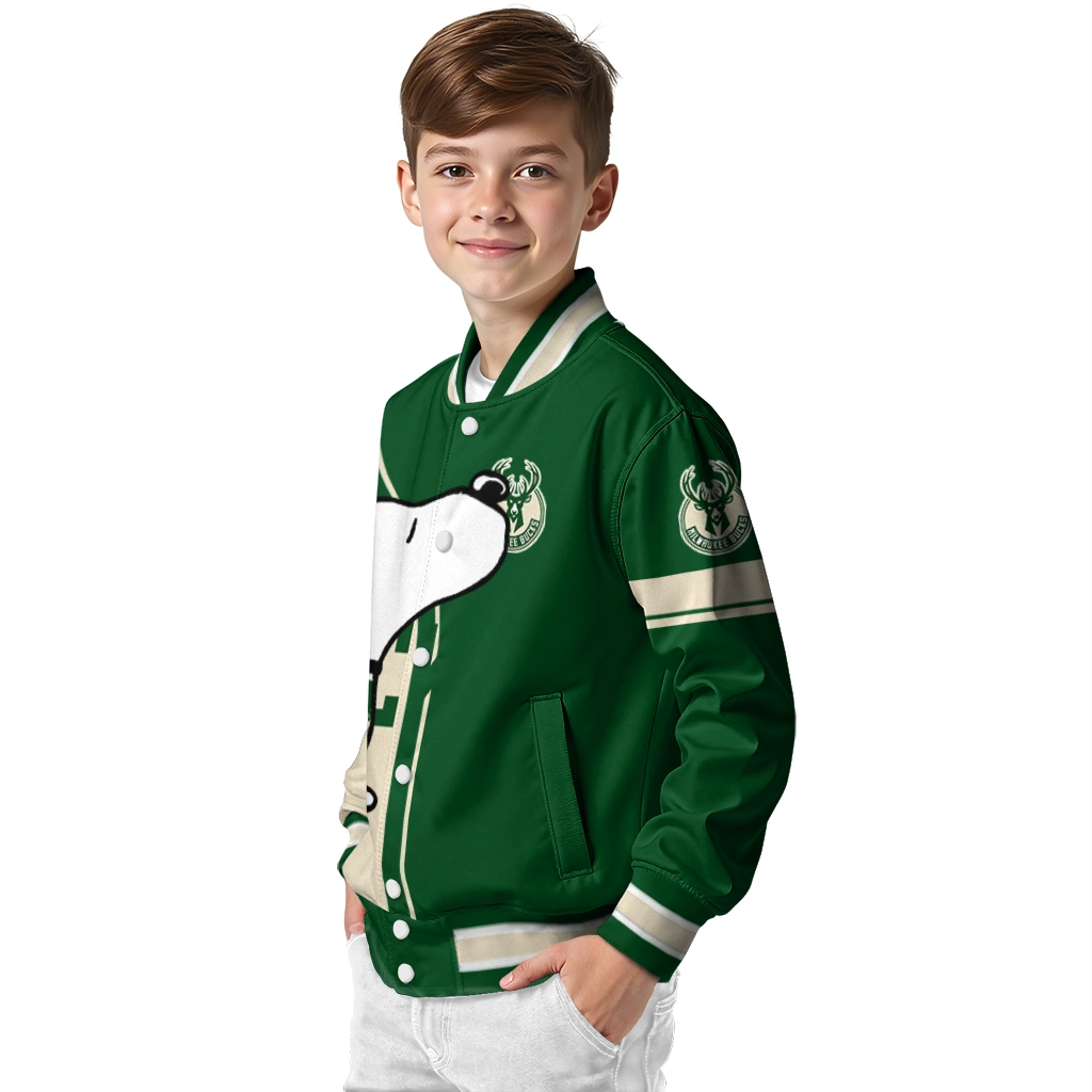 milwaukee bucks snoopy attitude green varsity jacket trendy milwaukee bucks snoopy attitude green varsity jacket trendy